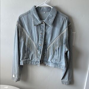 Women's Light Blue Denim Jacket with Fringe